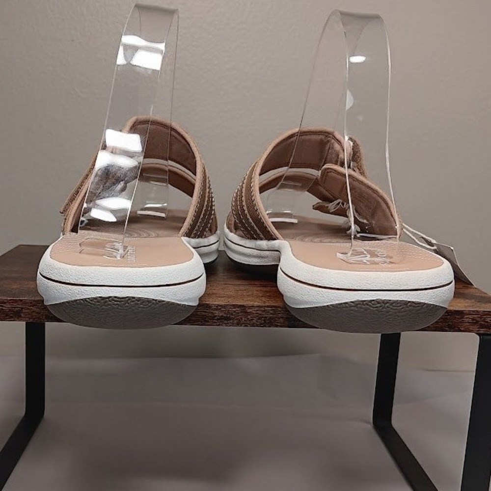 Clarks Breeze Piper Sandals Womens 10 Tan New Cloudsteppers Adjustable Slides - Picture 3 of 10